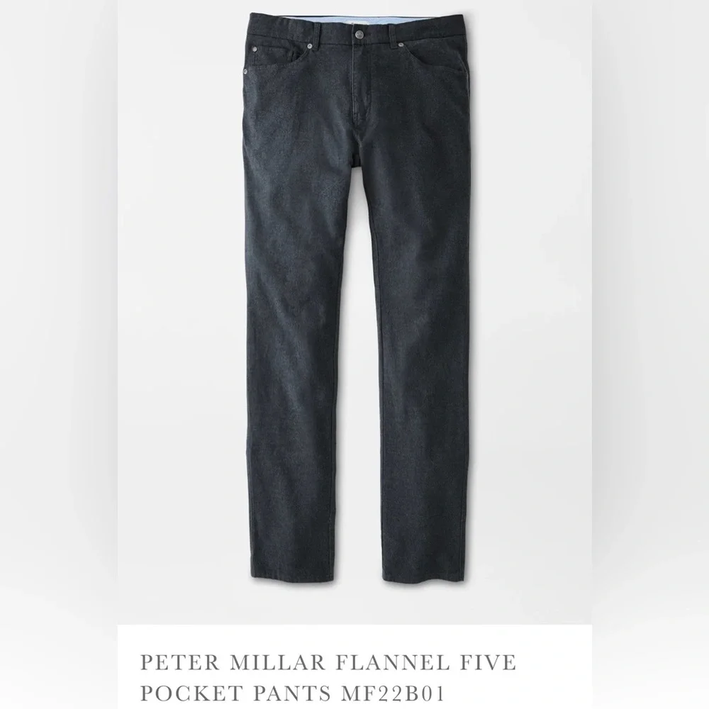 Peter Millar Mens Mountainside Flannel Five Pocket Pant Sz 32 Charcoal Grey